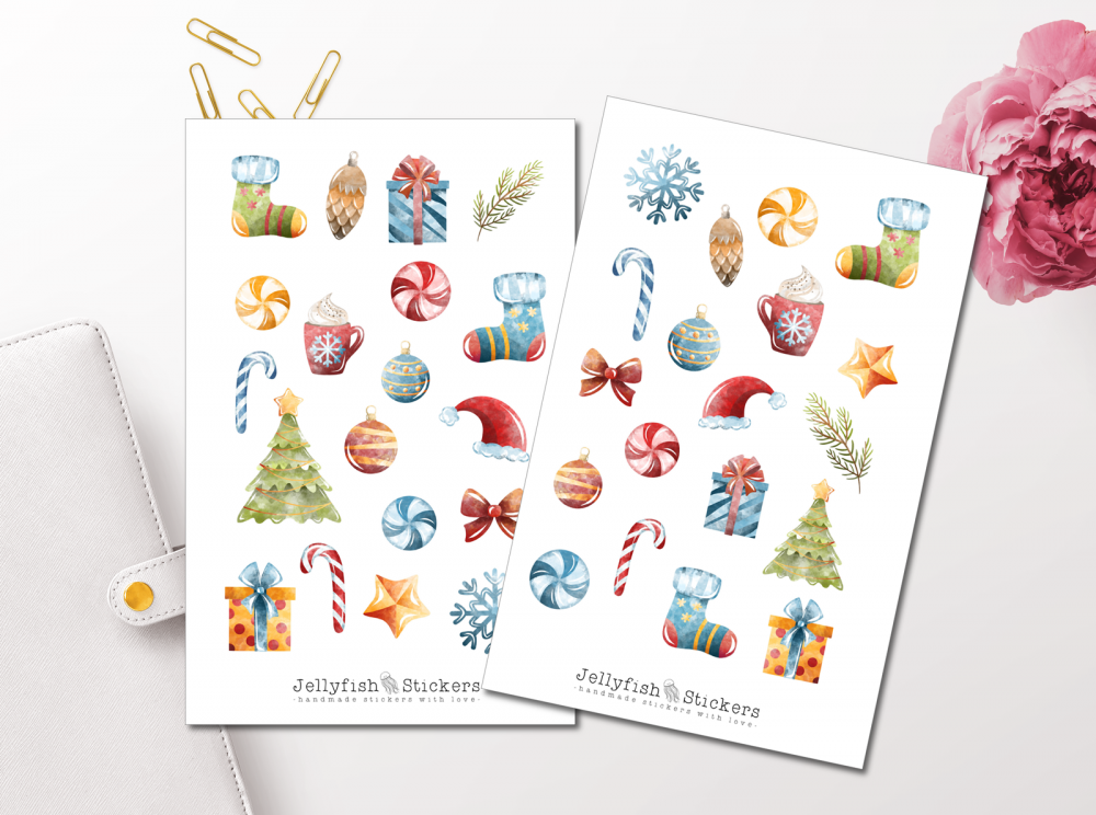 Weihnachten Aquarell Sticker Set